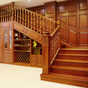 无锡 全屋实木旋转橡胶木楼梯定制 别墅原木红橡扶手踏步板钢结构