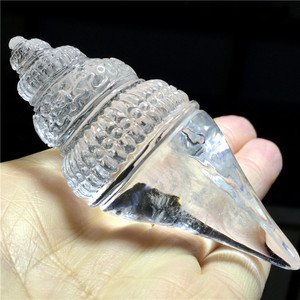 东海水晶 天然白水晶佛教用品法器海螺摆件手把件把玩件吊坠