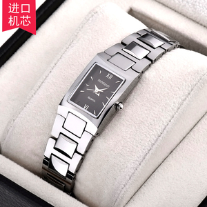 正品名盾手表 女士长方形钨钢防水石英表 蓝宝石镜面时尚休闲女表