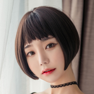 狗啃式二次元刘海假发套女短发bobo头逼真自然学生头时尚帅气黑色