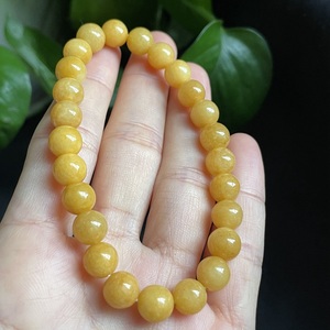 翠领珠宝缅甸翡翠a货黄翡手串8.3mm圆珠男女鸡油黄手链带鉴定证书