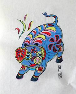 d武强木版年画生肖亥猪25x34cm画心地方特色传统民间艺术馈赠佳品