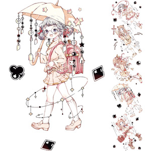 三渡和纸胶带pet特油烫金少女人物阡陌凝烟乌卡卡百搭手帐账分装