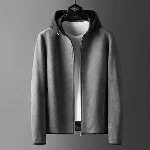 秋冬新款 高舒适度弹力麂皮绒 男士修身连帽夹克 运动休闲外套男