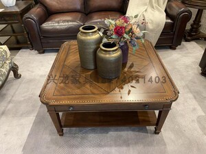 美式art家具夏图正方茶几实木复古茶台时尚铆钉欧式咖啡桌茶几桌
