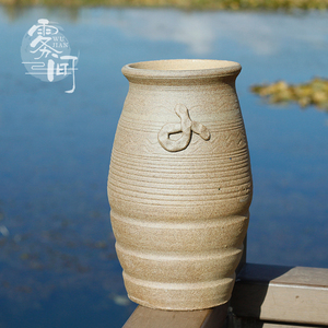 云南手工拉胚粗陶花瓶 柴窑土陶陶艺花器复古客厅摆件 水培干花器