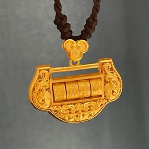 周大福岁岁平安锁 黄金足金祥云长命富贵宝宝儿童锁吊坠计价专柜