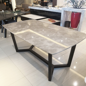 askorich意式轻奢极简大理石餐桌椅天然波斯灰餐台桌长方形饭桌子