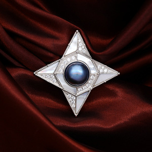 有闲【海青】印尼幻彩马贝海水珍珠 拜占庭925银胸针项坠两用银饰