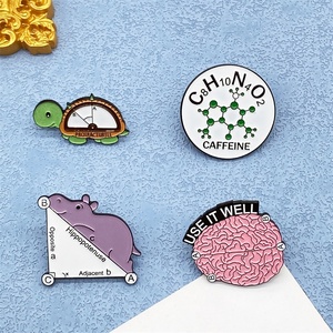 学科公式系列设计金属烤漆胸针卡通可爱大脑老鼠河马动物徽章配饰