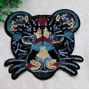 亮片辅料手工diy绣花贴服装装饰豹子头珠片电脑绣花布贴外衣百搭