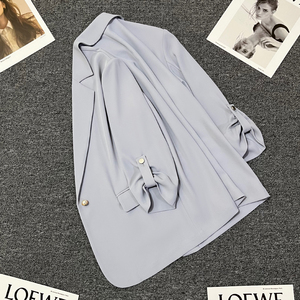 LILY MOST灰蓝色西装西装外套女薄款2024夏高级感七分袖休闲西服