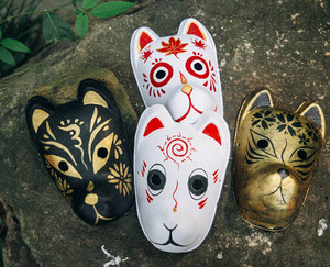 萤火之森夏目 日式和风玉面妖狐狐狸全脸手绘面具装饰品