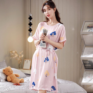 大码睡裙夏季冰丝孕妇睡衣女士短袖2022年新款性感仿真丝绸家居服