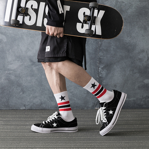 三条杠白色ins袜子男长筒袜潮牌日系个性街头嘻哈百搭篮球高帮夏