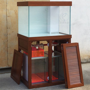 星辰鱼缸私人定制轻奢实木干湿分离底滤客厅红影木个性超白金鱼缸