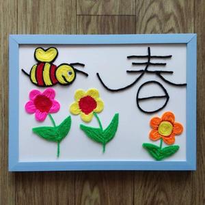 益智儿童玩具幼儿园手工材料包创意新颖黏贴画毛线画春天蜜蜂花朵
