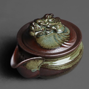 岩矿陶泥火痕釉龙摘宝瓶茶壶手工复古粗陶个性功夫茶道宽口泡茶器