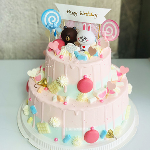 百蜜麦田布朗熊可妮兔双层蛋糕男宝女宝百天周岁生日蛋糕南京配送