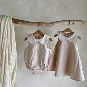 韩国夏季婴儿无袖娃娃领哈衣连衣裙女宝宝洋气儿童爬服简约裙子潮