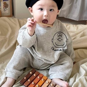 韩版秋冬季宝宝休闲宽松套装婴儿华夫格洋气两件套中小童卫衣INS