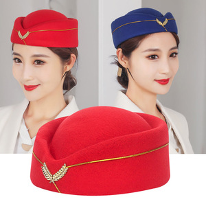 红色空姐帽子女酒店前台工作礼仪帽乐队舞台演出乘务员职业贝雷帽