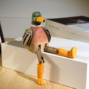 大长腿鸭子手工木雕小摆件木质雕刻趣味搞怪办公室桌面装饰品礼物
