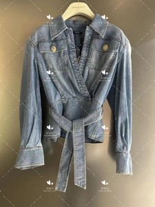 Balmain 巴尔曼2024秋季纯棉长袖蓝色牛仔外套女DF1HC070DE536FC