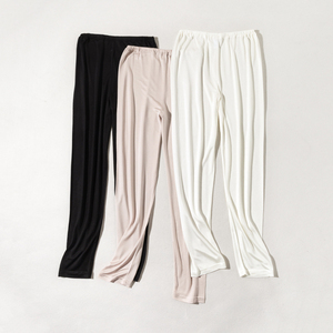 日单纯色薄款针织真丝睡裤女长裤桑蚕丝宽松居家休闲裤瑜珈裤