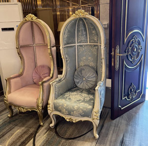 hx01法式皇后椅欧式休闲椅高背椅全实木布艺皇后椅香槟金白色描金