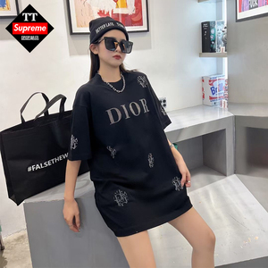 香港代购dior/迪奥短袖t恤女2022夏季刺绣圆领纯棉宽松时尚上衣男