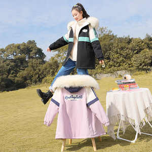 大毛领棉衣女学生冬季韩版宽松小个子初中生中款加绒加厚棉服外套