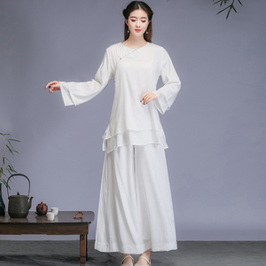 禅意女装文艺棉麻茶服套装中国风禅修居士服两件套佛系衣服禅舞服