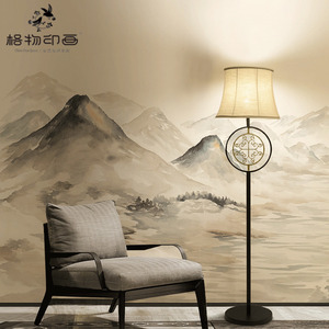 中式意境水墨山水清新淡雅电视沙发背景墙纸卧室壁画自粘防水壁纸