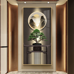 新中式玄关装饰挂画迎客松轻奢走廊过道壁画现代简约入户进门墙画