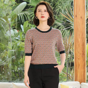 丝衣菲919830正品2022春新款时尚中袖天丝针织衫大码显瘦毛衣女装