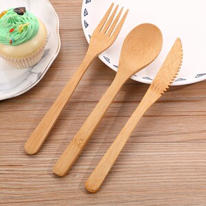 竹制刀叉勺套装日式环保可降解竹餐具竹刀餐厅刀叉勺三件套商用