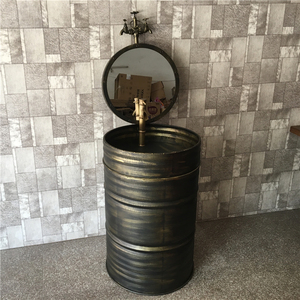 复古工业风洗手盆落地立柱式铁艺油桶洗手池卫生间洗手台上盆组合