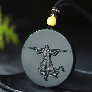 和田玉青玉塔青细料孙悟空大圣归来圆牌男女款吊坠送证书