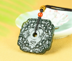 全新拍卖真品和田青玉四方兽牌仿古吊坠男女招财貔貅四方来财11