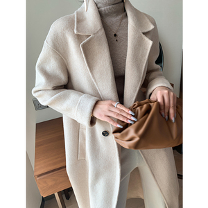 karfely 进口限量澳洲细羊毛燕麦色色双面羊绒大衣女加厚毛呢外套