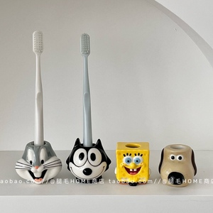 卡通创意动漫陶瓷牙刷架可爱海绵宝宝掌门狗牙具收纳笔筒架小摆件