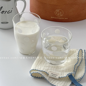 韩国ins简约白色波点高硼硅耐热玻璃水杯咖啡牛奶杯冷饮果汁杯