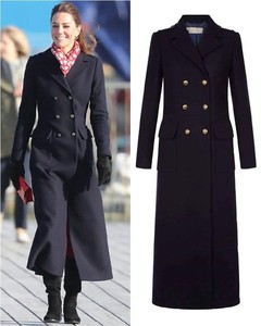 凯特王妃同款夏款大衣 高端全羊绒 时尚英伦西服领双排扣长款显瘦