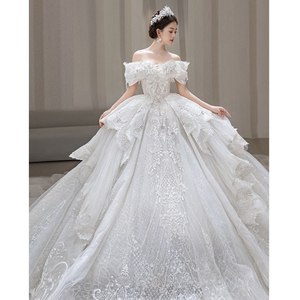 法式在逃公主婚纱2024新款新娘重工奢华白色主纱小个子拖尾宫廷风
