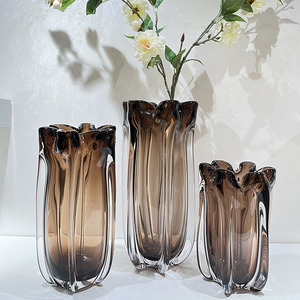 轻奢琉璃花瓶琥珀色玄关摆件现代简约客厅餐桌样板房花器装饰艺术