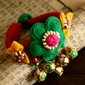 云南少数民族手工布艺花朵丽江绳编手链国风腕花汉服舞蹈配饰手环