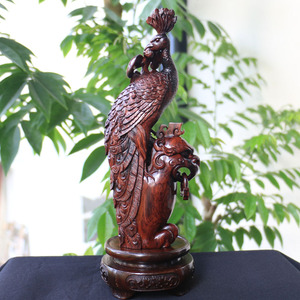 海南黄花梨油梨老料摆件孔雀樽手工雕刻凤凰瑞兽海黄吉祥雕件