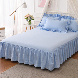 韩式纯色床裙单件公主风水洗棉防滑床套床单单人双人床罩