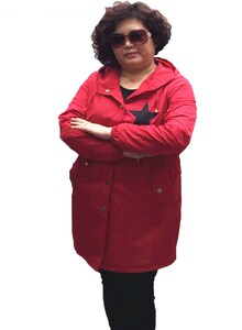 胖华春秋女装加肥中长款连帽舒适休闲风衣特大码mm200斤上衣外套
